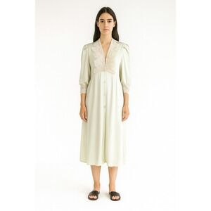 Julia Graham‎ silk robe 80s vtg mint green lace nightgown
